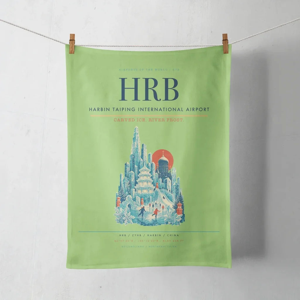 Harbin Taiping International Airport (HRB) design on light green towel