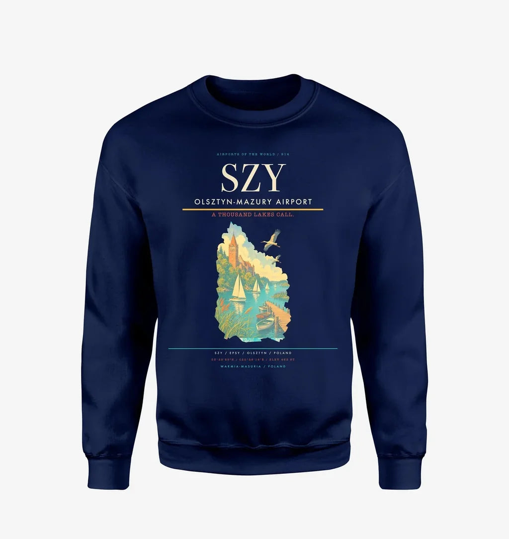 Olsztyn-Mazury Airport (SZY) design on navy blue sweatshirt