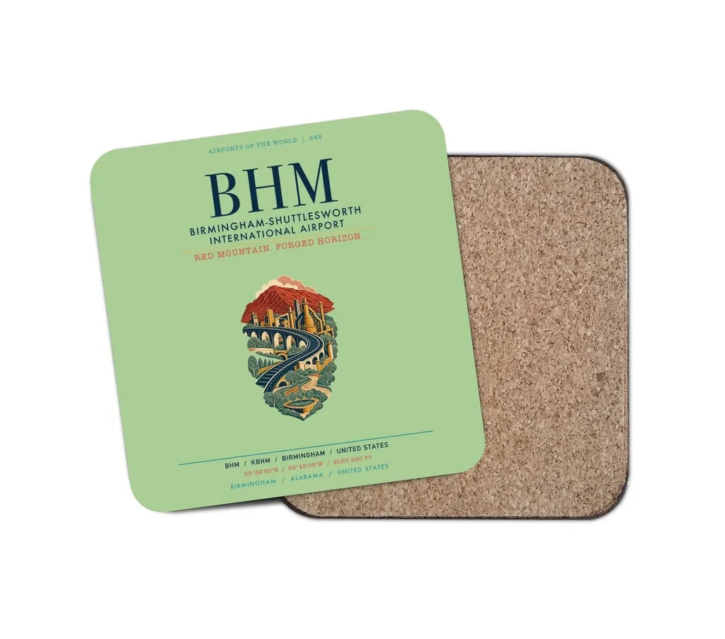 Birmingham-Shuttlesworth International Airport (BHM) design on light green 1 piece coaster