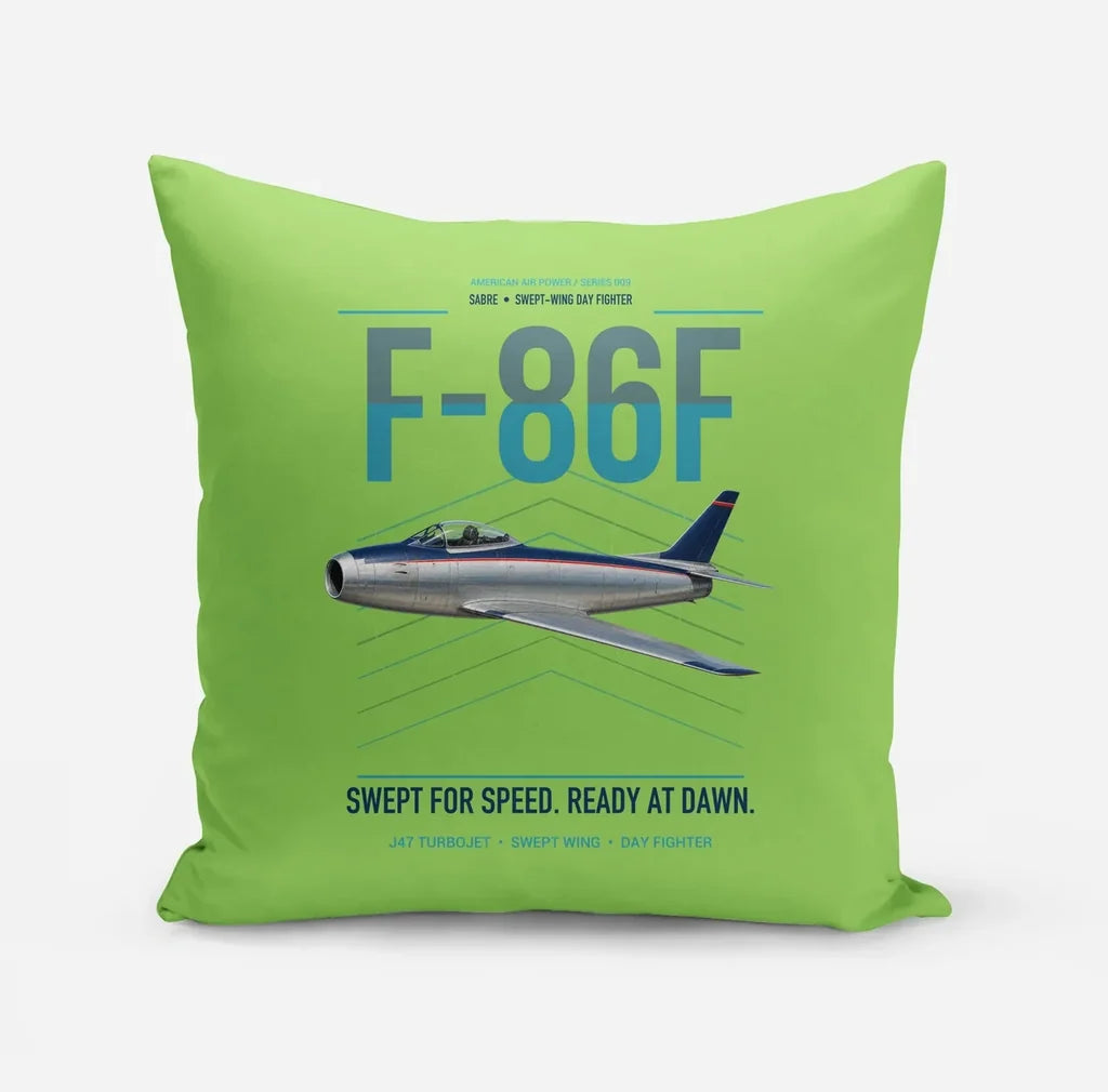 F-86F Sabre design on light green pillow