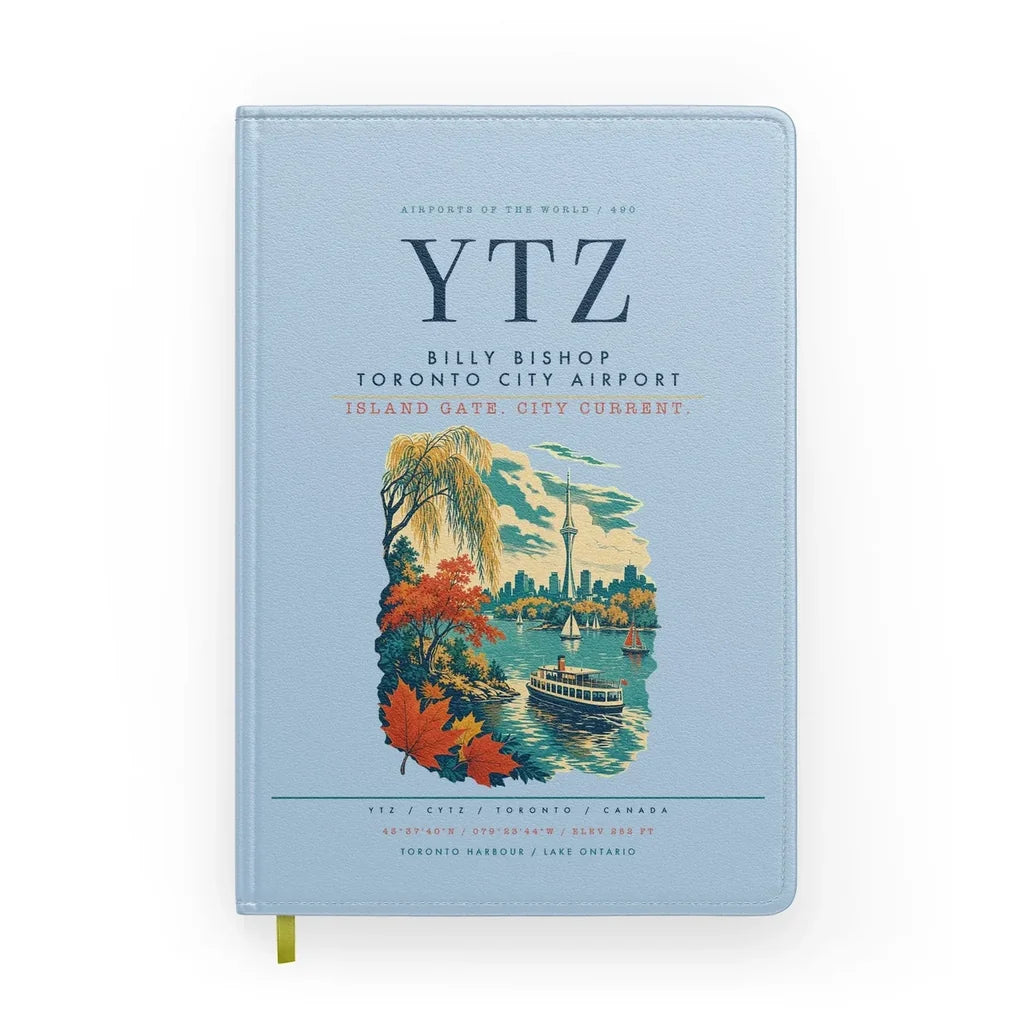 Billy Bishop Toronto City Airport (YTZ) design on light blue notebook