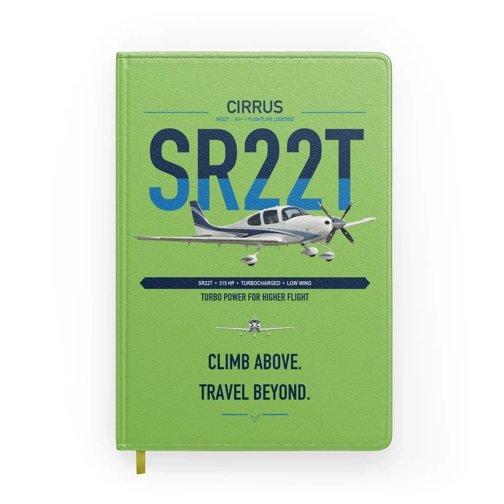 Cirrus SR22T design on light green notebook