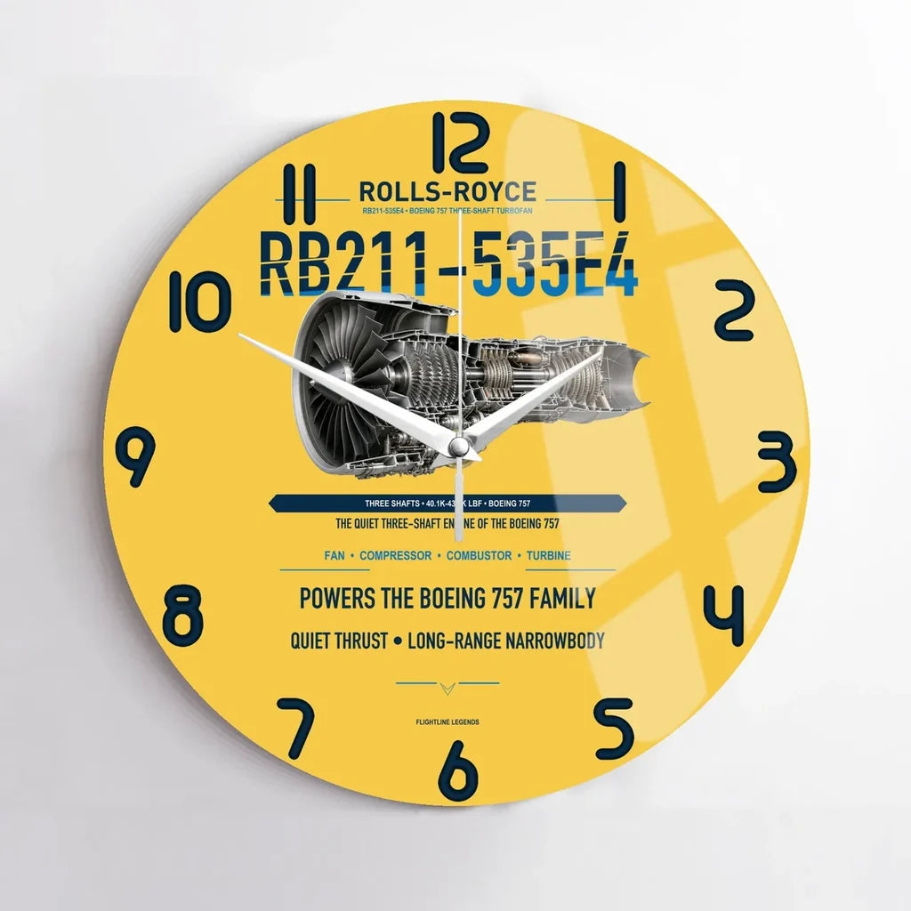 RB211-535E4 design on yellow no frame wall clock