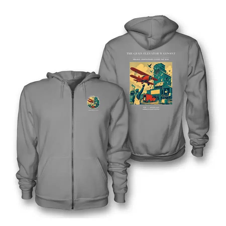 VINTAGE G4451 - The Grain Elevator Waypoint - Premium Zipped Hoodie design on gray