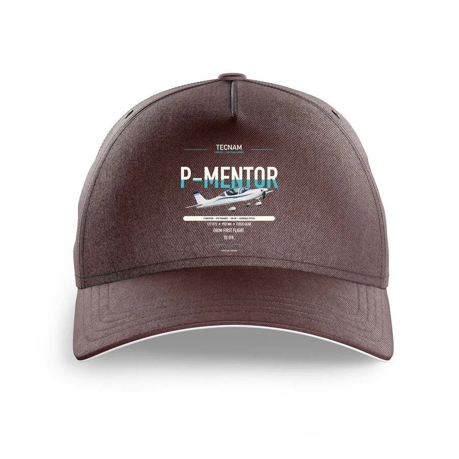 Tecnam P-Mentor design on brown printed hat