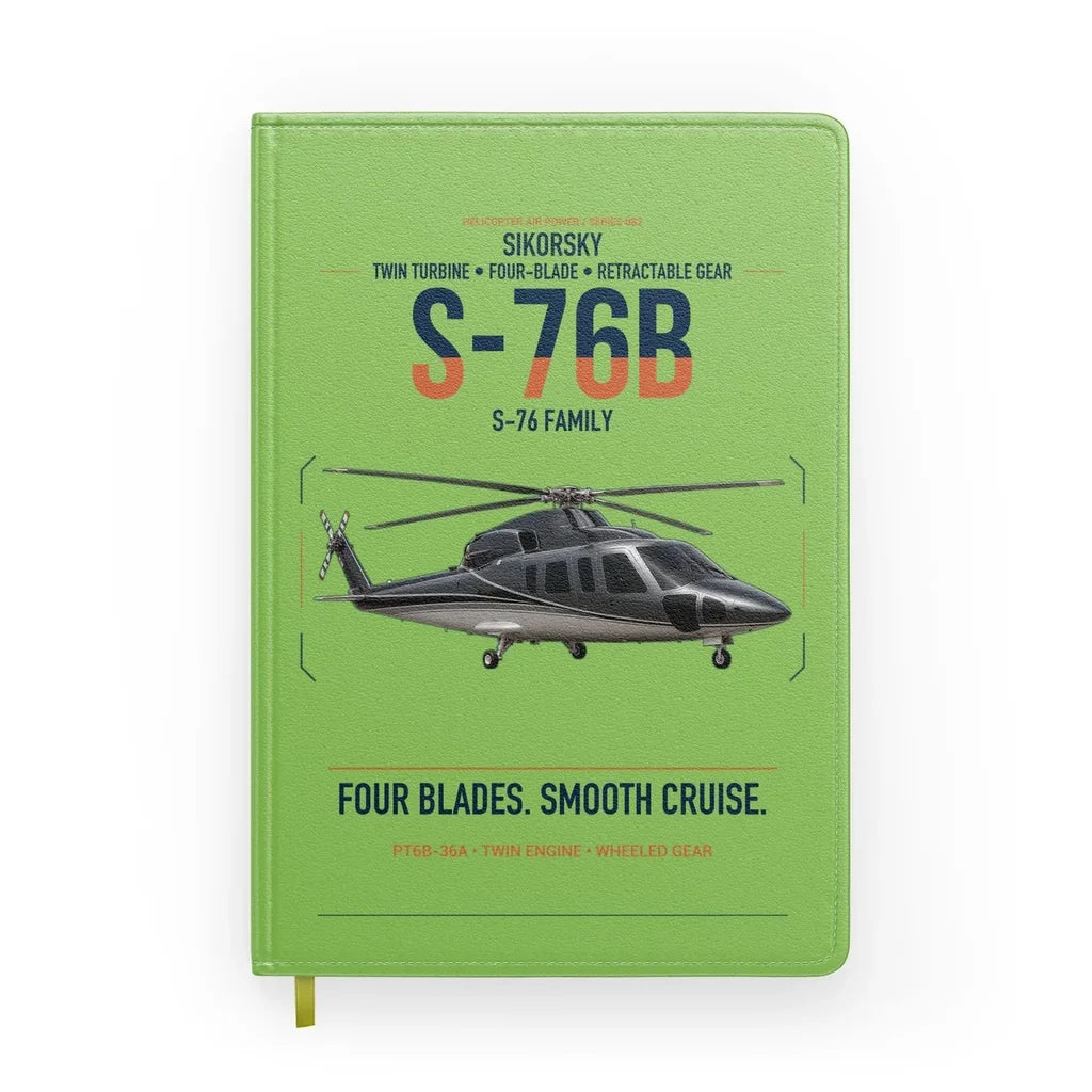 Sikorsky S-76B design on light green notebook