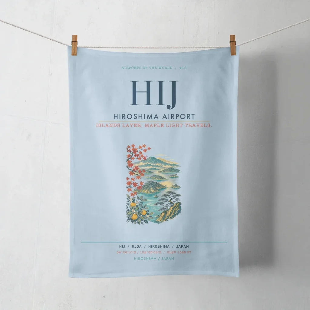 Hiroshima Airport (HIJ) design on light blue towel