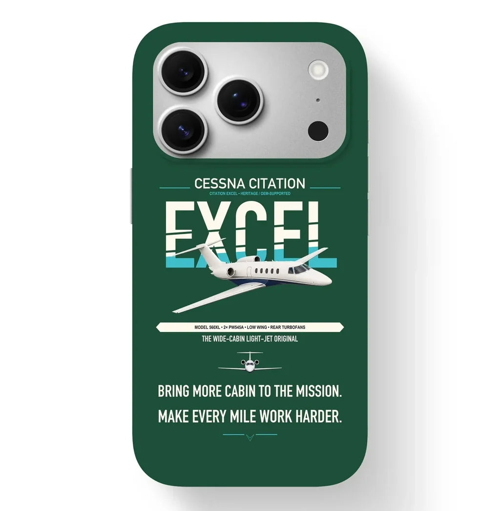 Cessna Citation Excel design on dark green magsafe iphone case, for iPhone 17 Pro