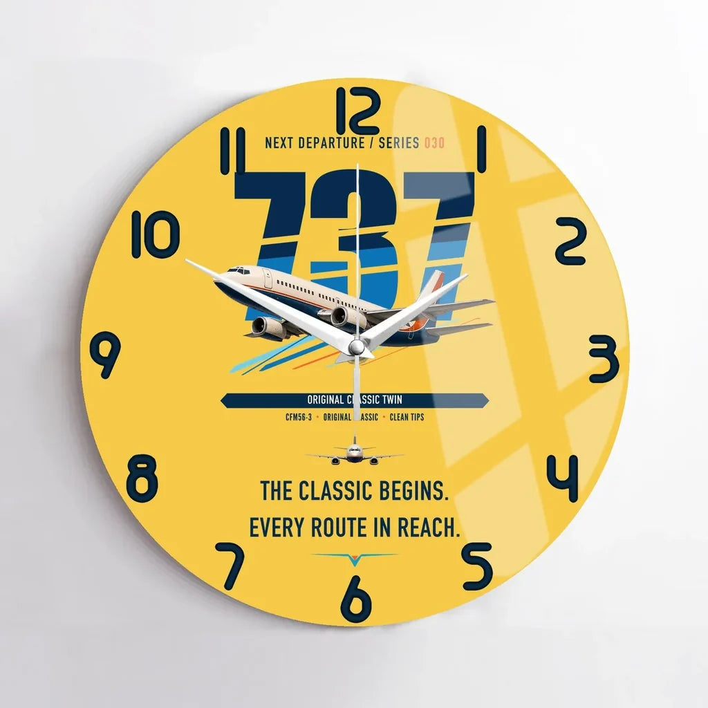 Boeing 737-300 Classic design on yellow no frame wall clock