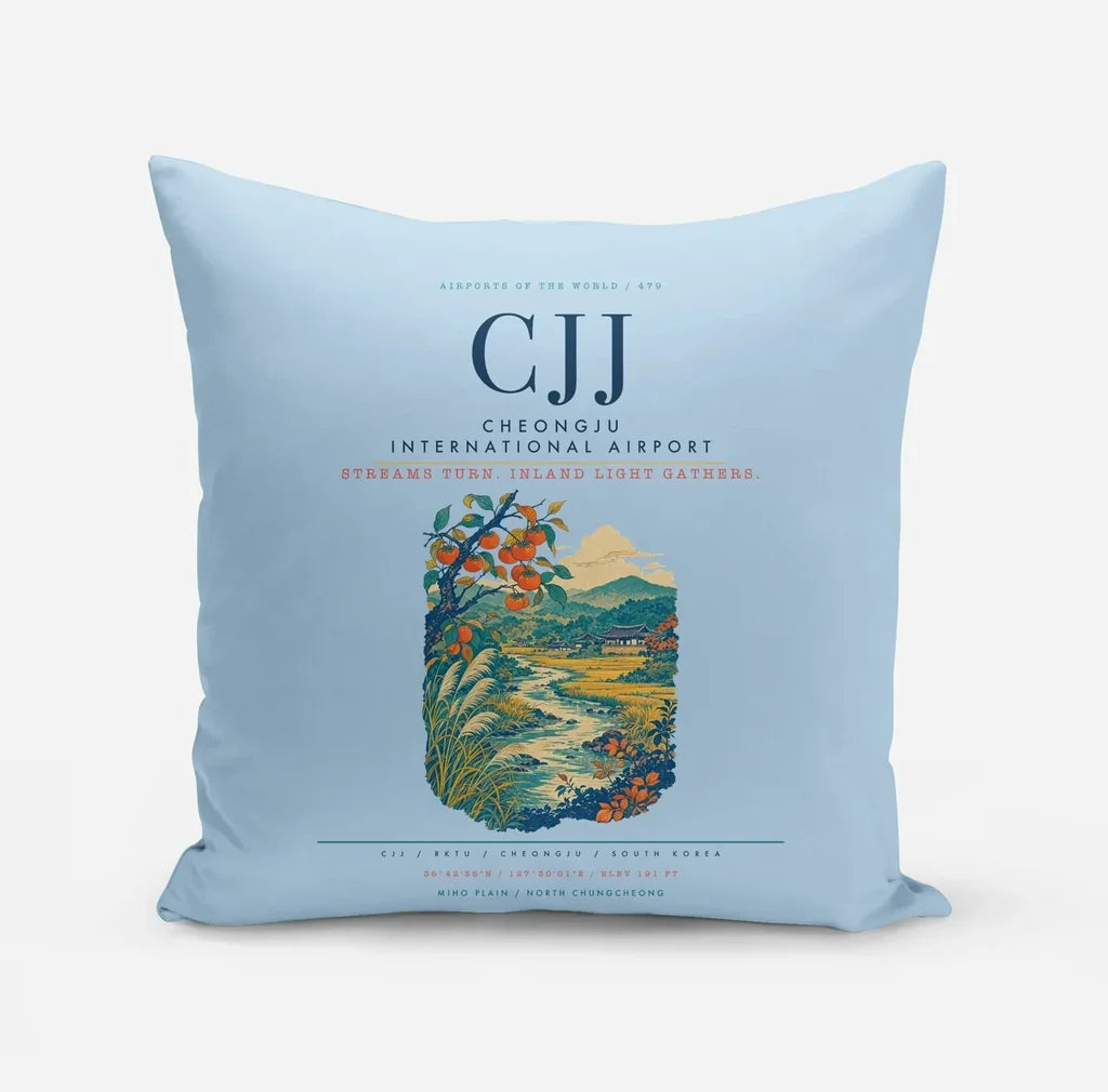Cheongju International Airport (CJJ) design on light blue pillow
