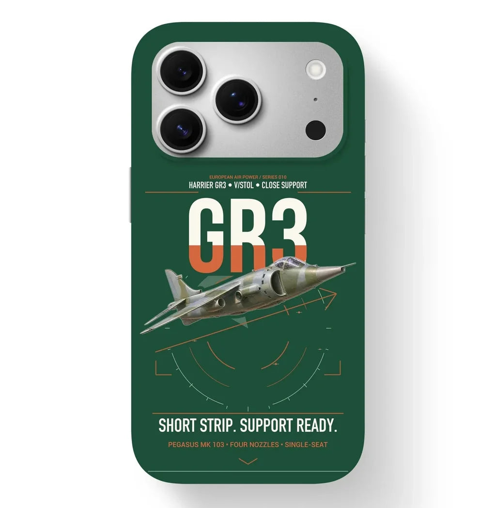 Hawker Siddeley Harrier GR3 design on dark green magsafe iphone case, for iPhone 17 Pro