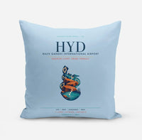 Thumbnail for Rajiv Gandhi International Airport Hyderabad (HYD) design on light blue pillow