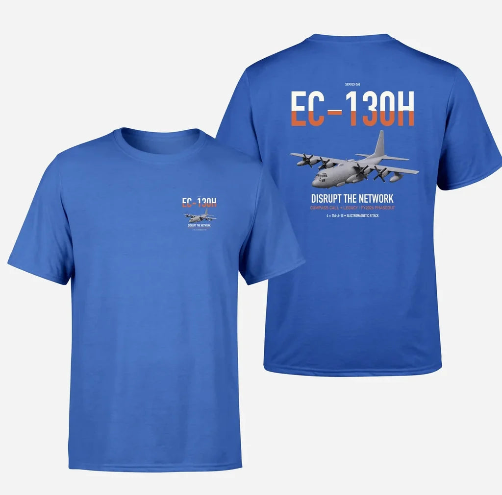 EC-130H Compass Call design on blue double-side t-shirt, double-side print