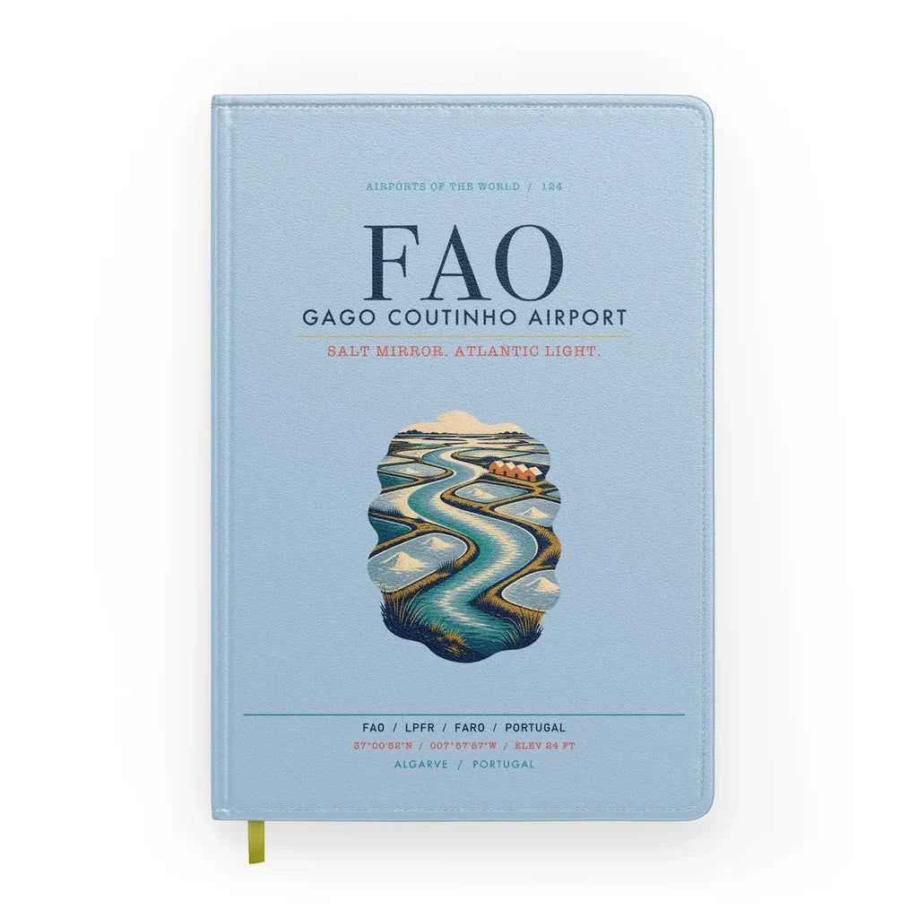 Gago Coutinho Airport Faro (FAO) design on light blue notebook