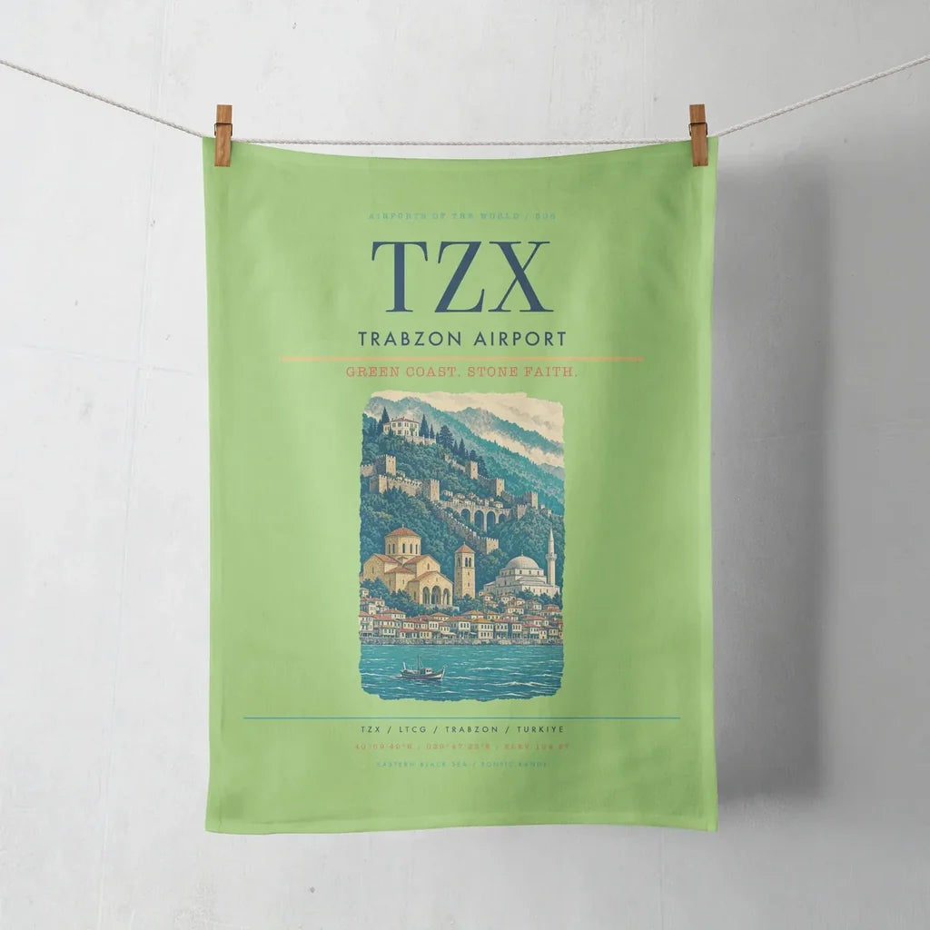 Trabzon Airport (TZX) design on light green towel