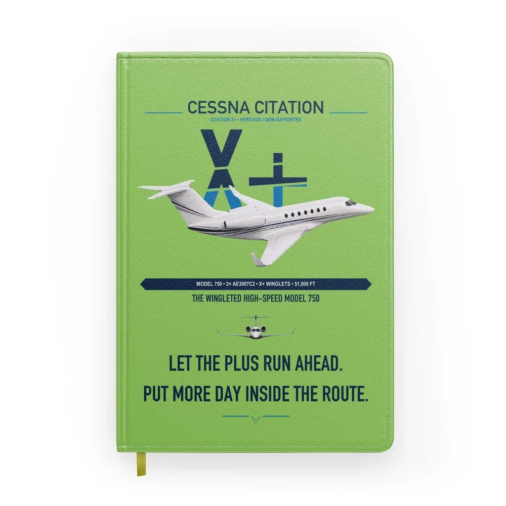 Cessna Citation X+ design on light green notebook