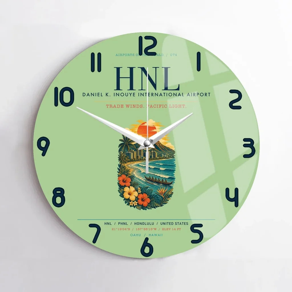 Honolulu Daniel K. Inouye International Airport (HNL) design on light green no frame wall clock