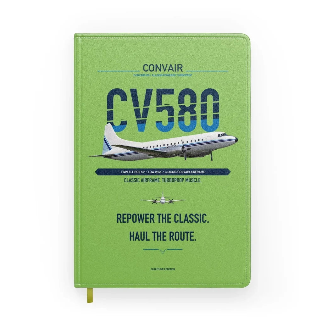 Convair 580 design on light green notebook