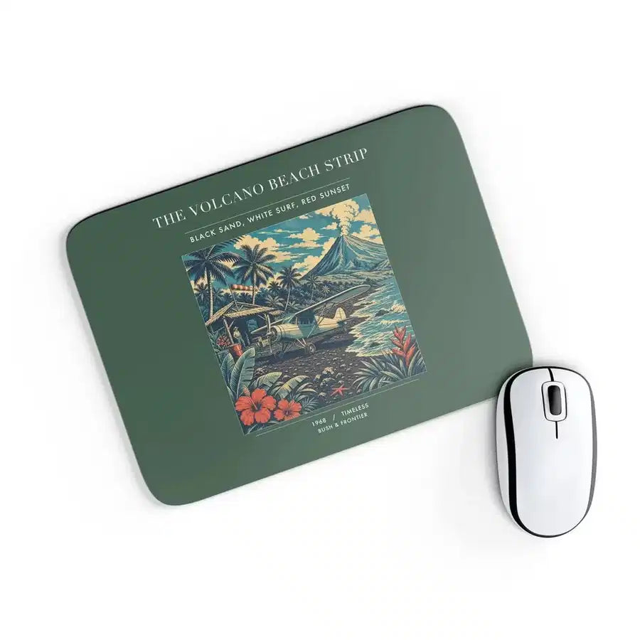 VINTAGE G4405 - The Volcano Beach Strip - Designed Mouse Pads design on darkgreen rectangle