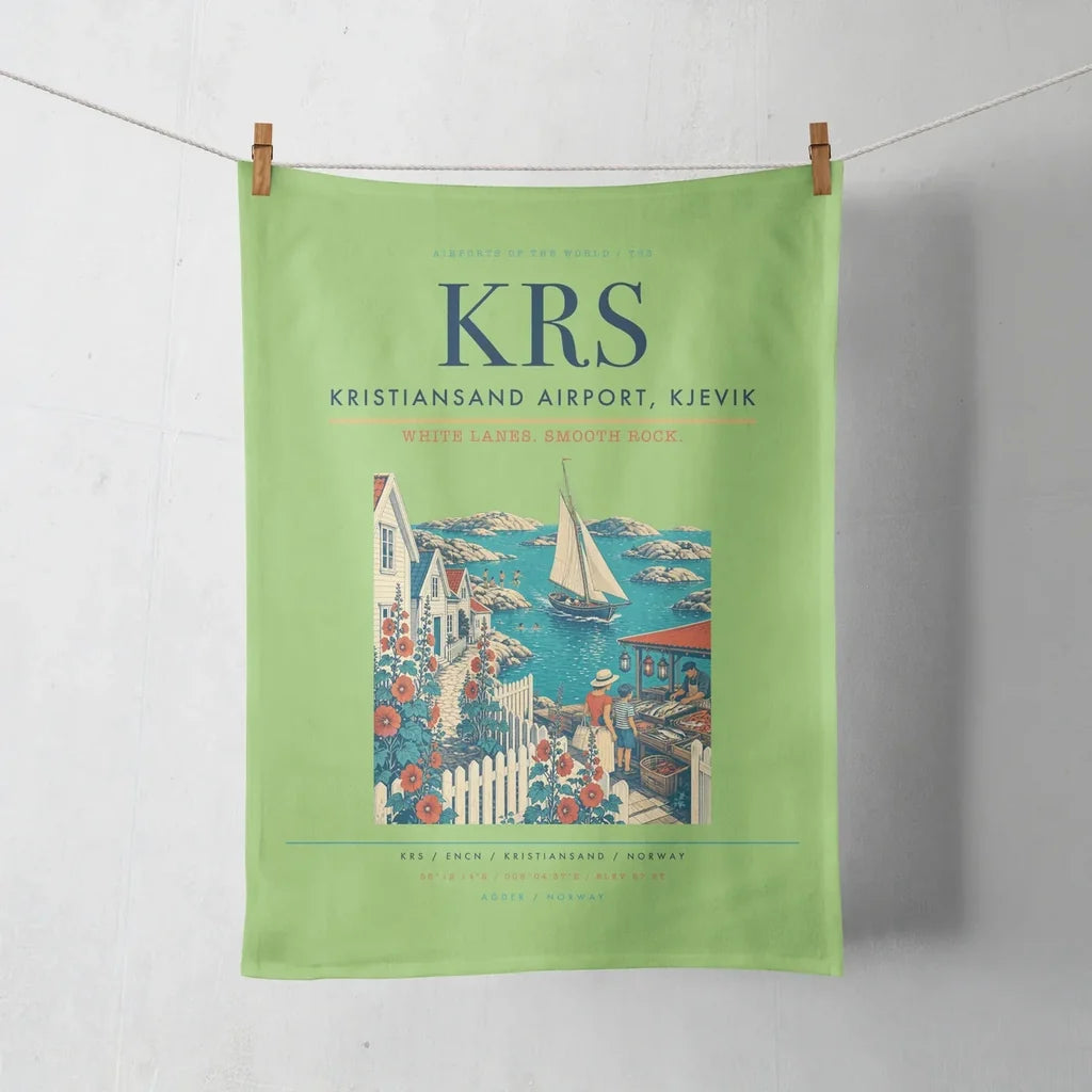 Kristiansand Airport, Kjevik (KRS) design on light green towel