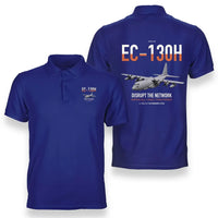 Thumbnail for EC-130H Compass Call design on blue double-side polo t-shirt, double-side print