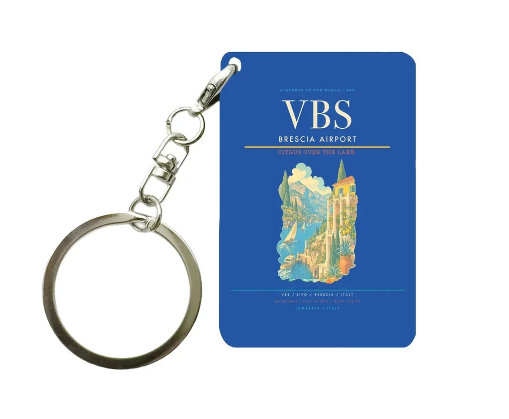 Brescia Airport (VBS) design on blue key chain