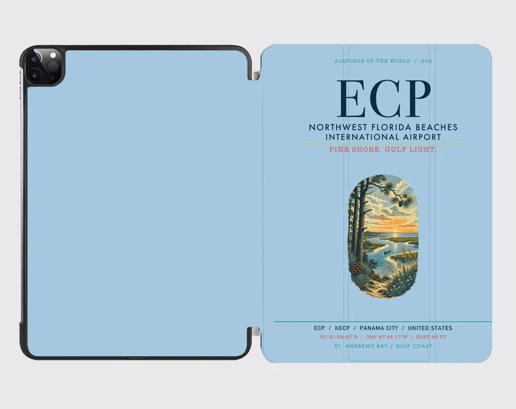 Northwest Florida Beaches International Airport (ECP) design on light blue ipad tablet case