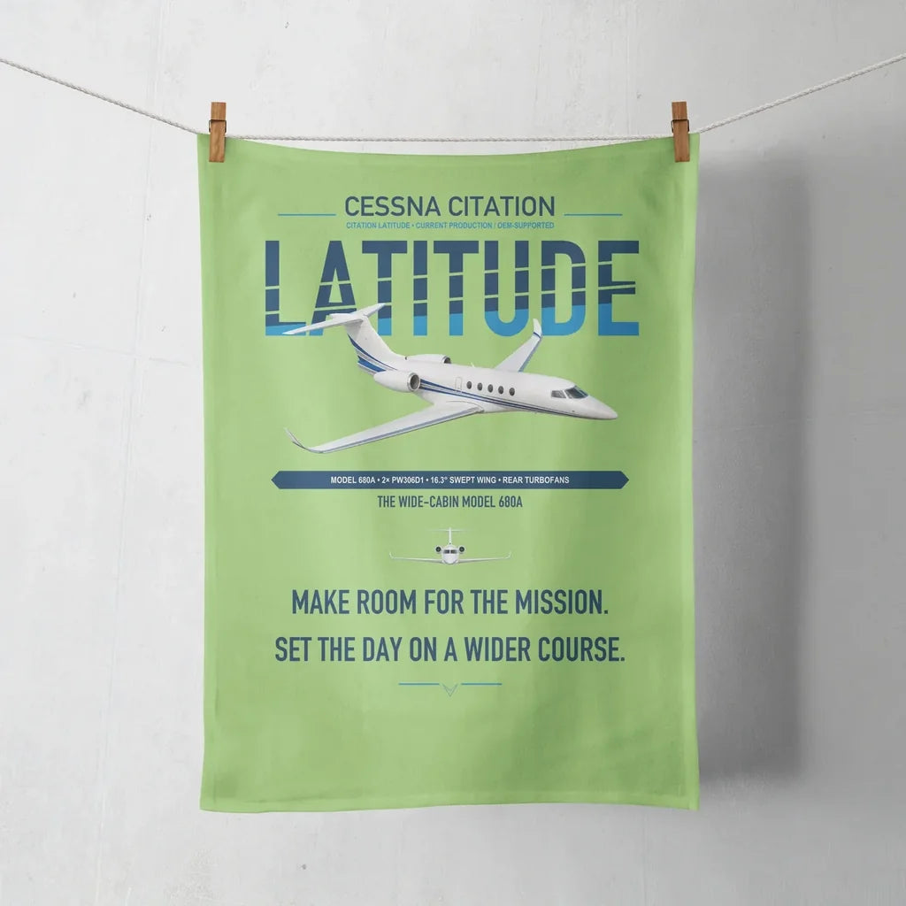 Cessna Citation Latitude design on light green towel