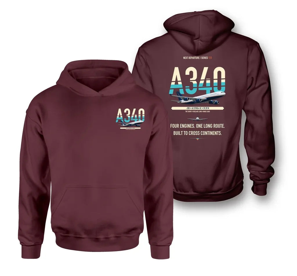 Airbus A340-200 design on dark red hoodie