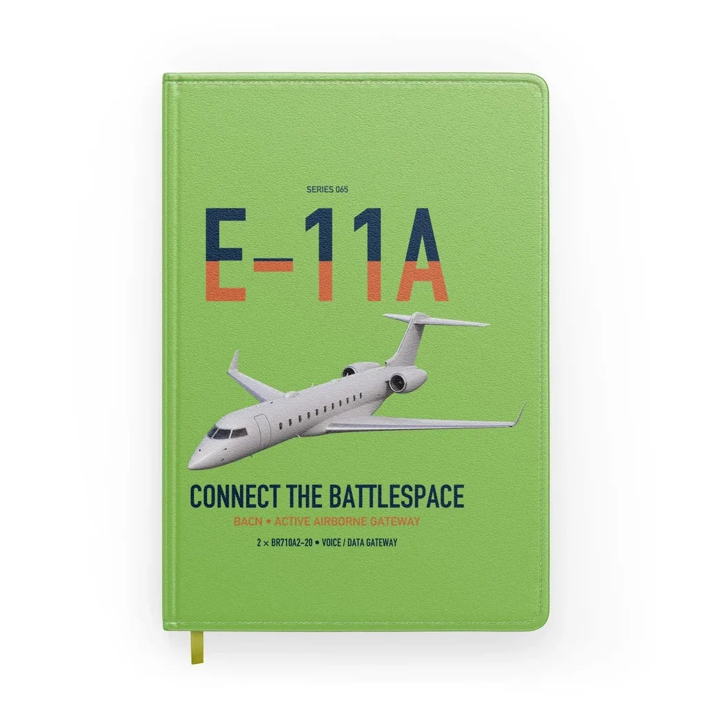 E-11A BACN design on light green notebook