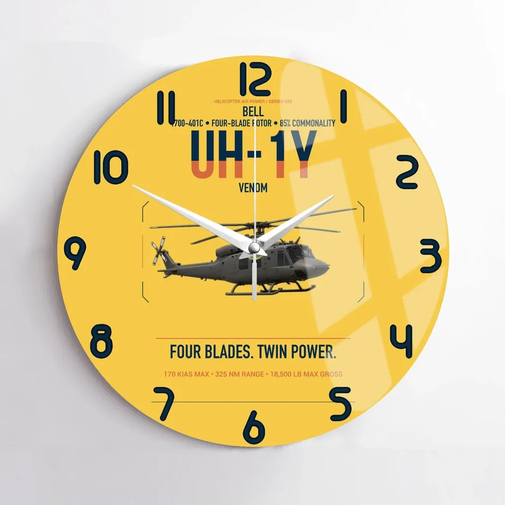 Bell UH-1Y Venom design on yellow no frame wall clock