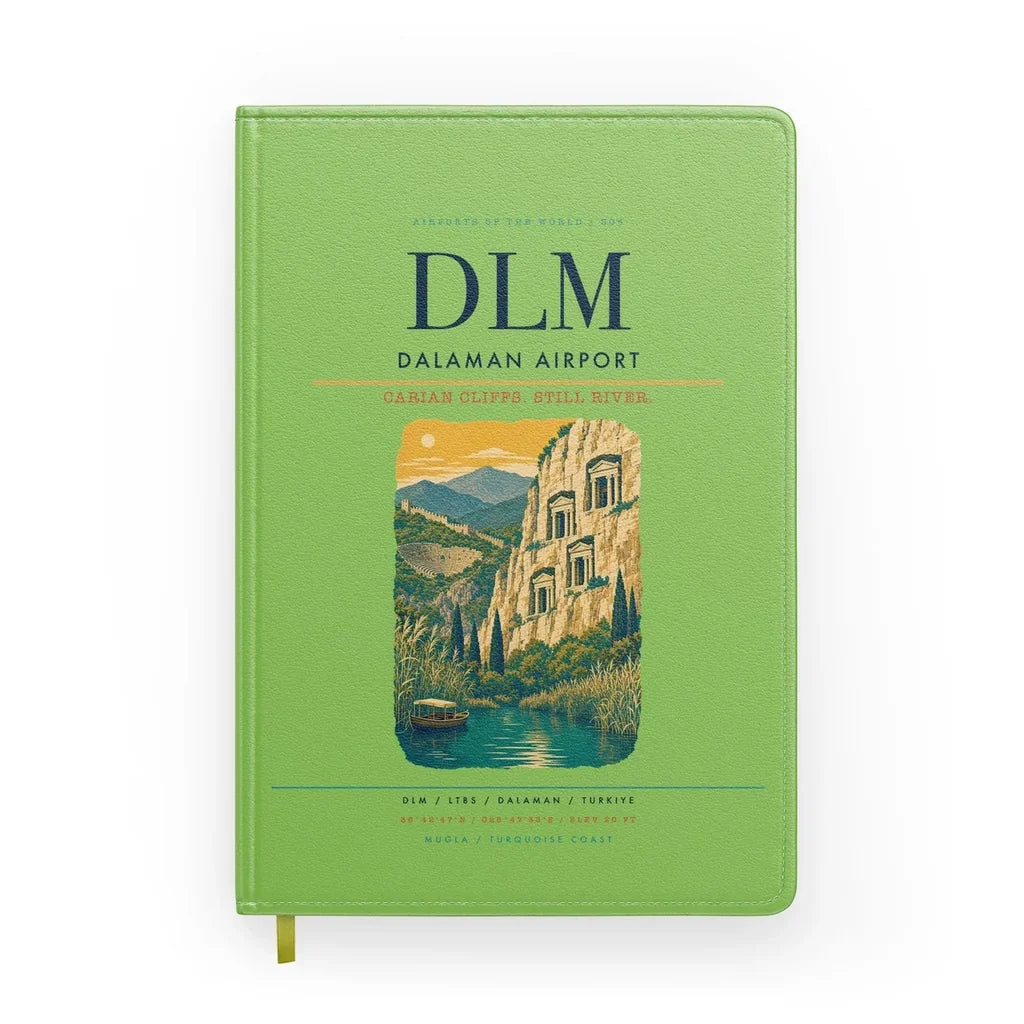 Dalaman Airport (DLM) design on light green notebook