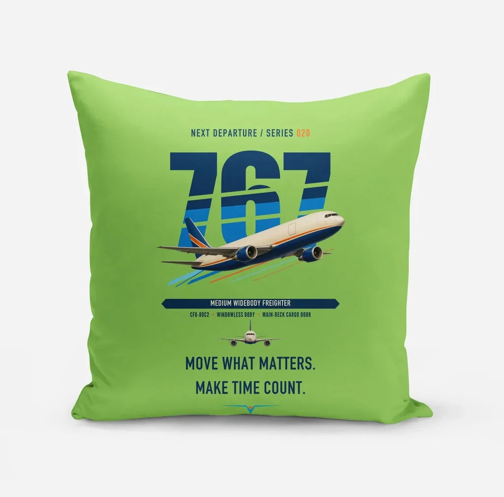 Boeing 767-300F design on light green pillow