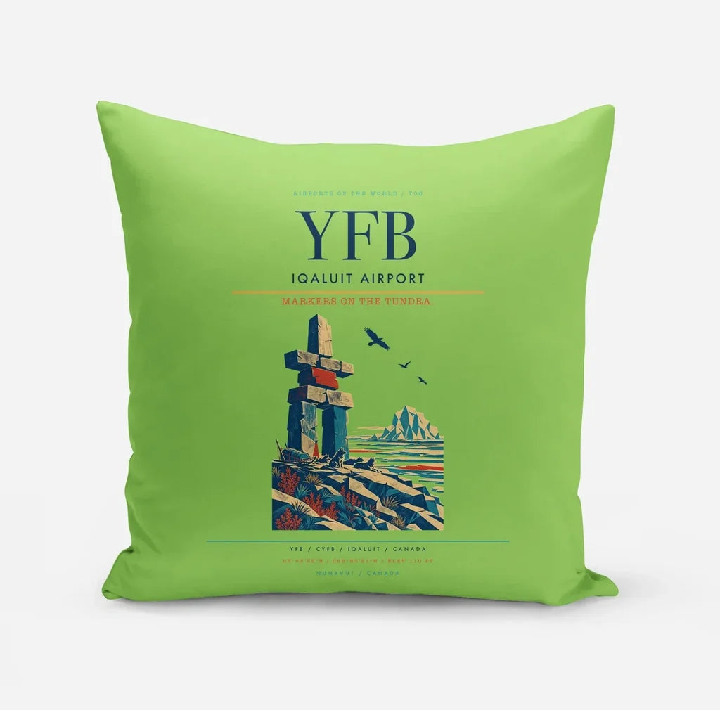 Iqaluit Airport (YFB) design on light green pillow