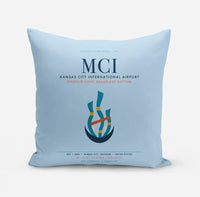 Thumbnail for Kansas City International Airport (MCI) design on light blue pillow