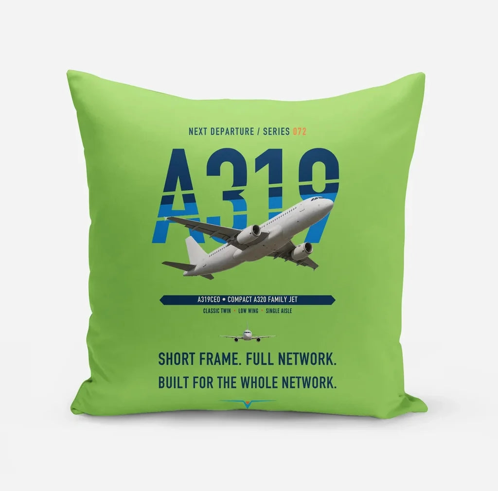 Airbus A319ceo design on light green pillow