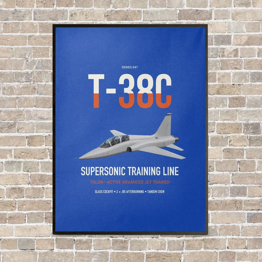 T-38C Talon vertical canvas print - framed - blue background