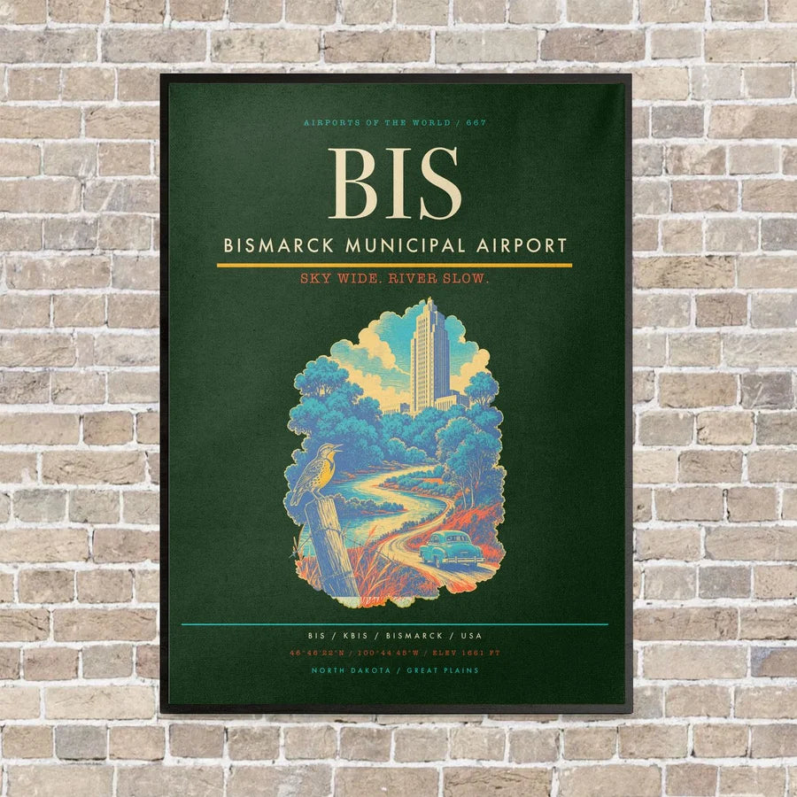 Bismarck Municipal Airport BIS - Canvas Framed - Dark Green