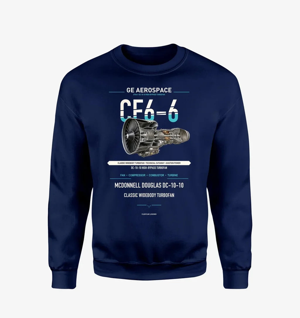 CF6-6 design on navy blue sweatshirt