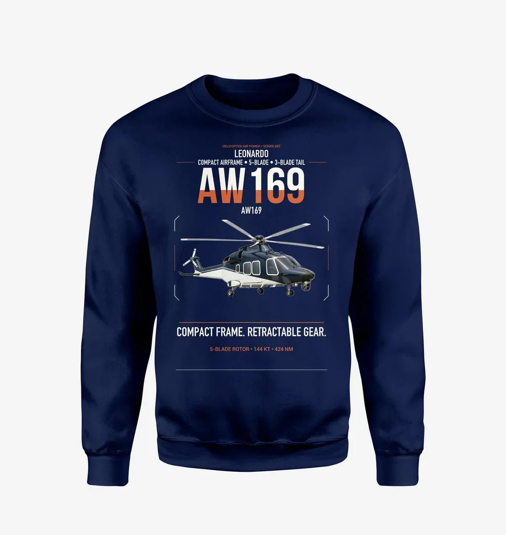 Leonardo AW169 design on navy blue sweatshirt