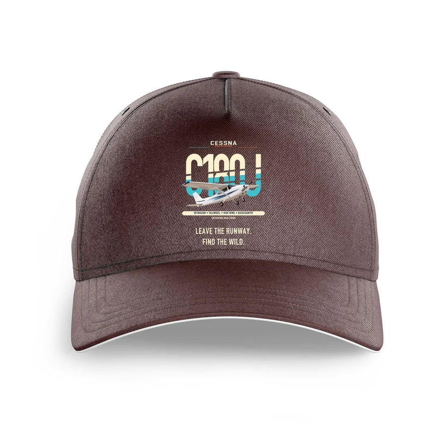 Cessna 180J Skywagon design on brown printed hat