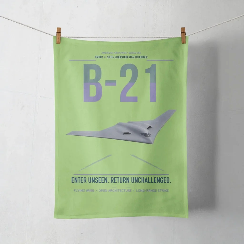 B-21 Raider design on light green towel