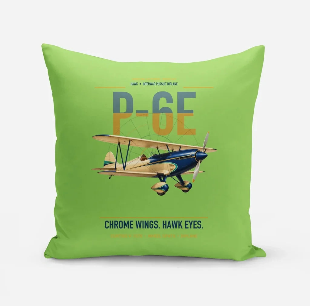 Curtiss P-6E Hawk design on light green pillow