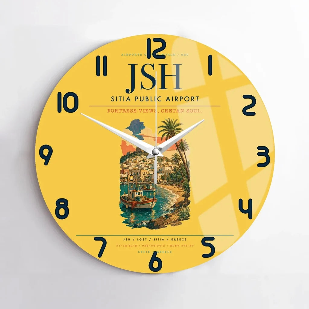 Sitia Public Airport (JSH) design on yellow no frame wall clock