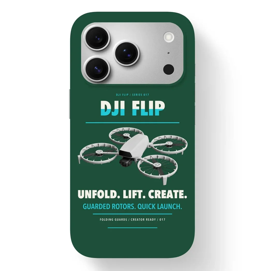 DJI Flip Case design on dark green iphone case