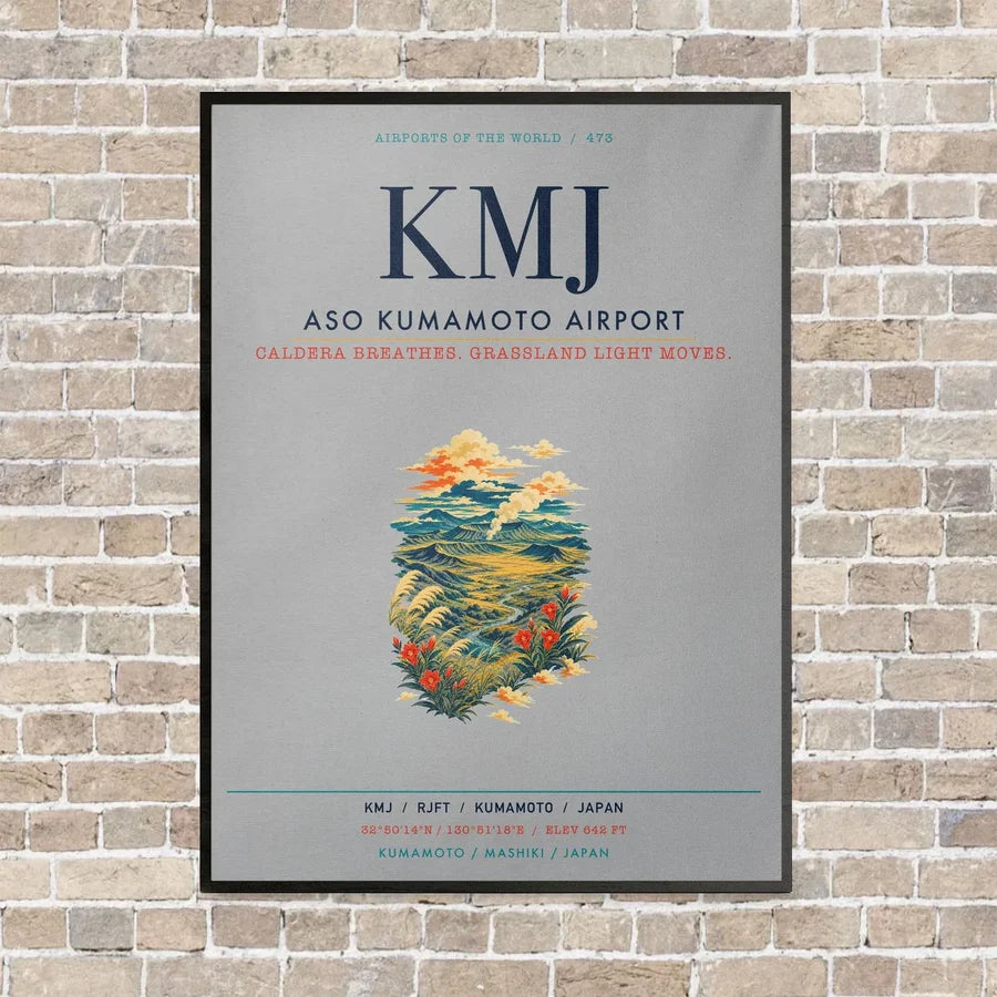 Aso Kumamoto Airport KMJ vertical canvas print - framed - light gray background