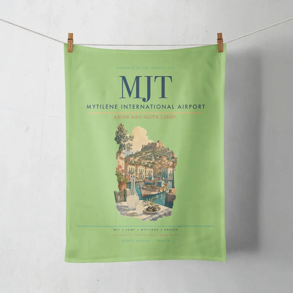 Mytilene International Airport (MJT) design on light green towel
