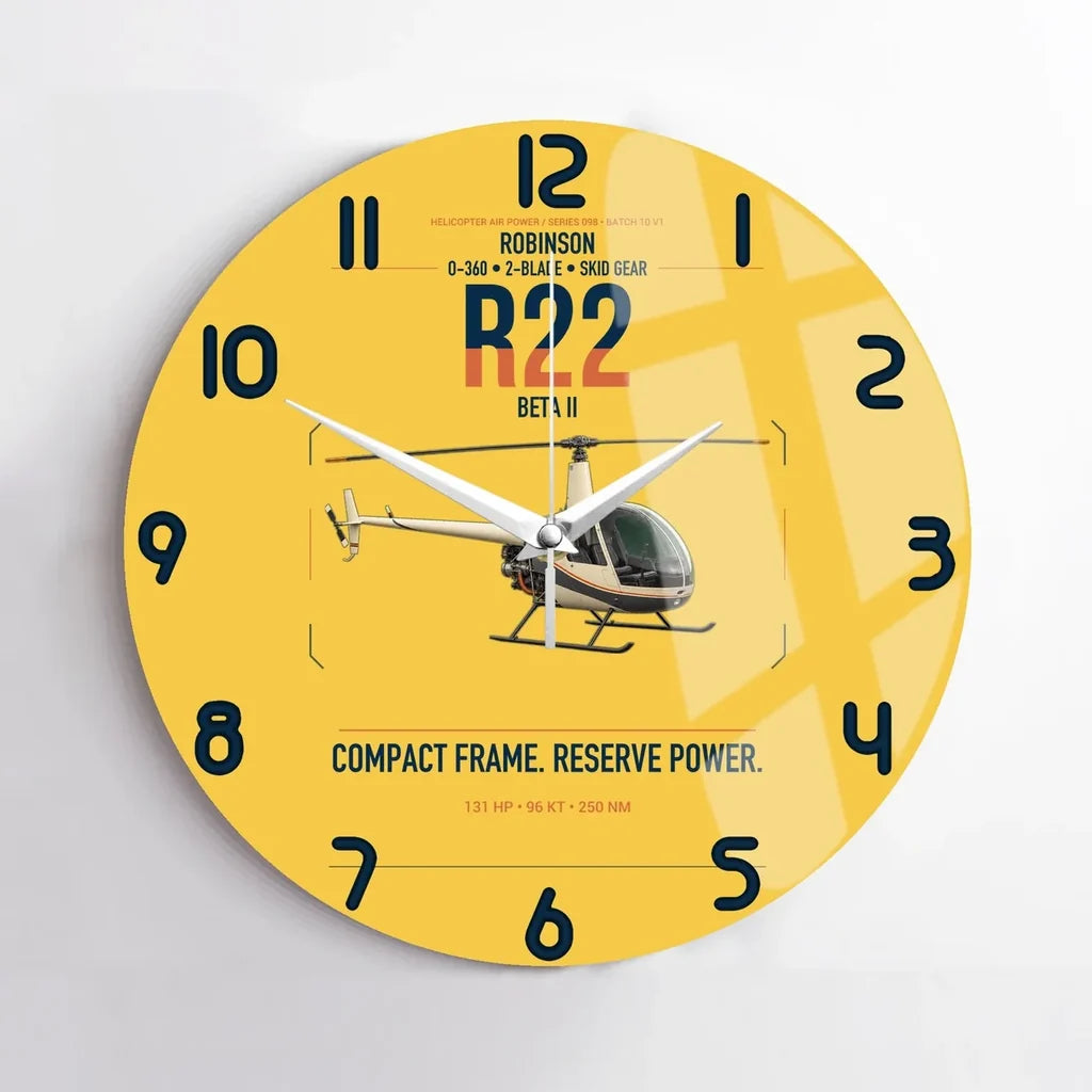 Robinson R22 Beta II design on yellow no frame wall clock