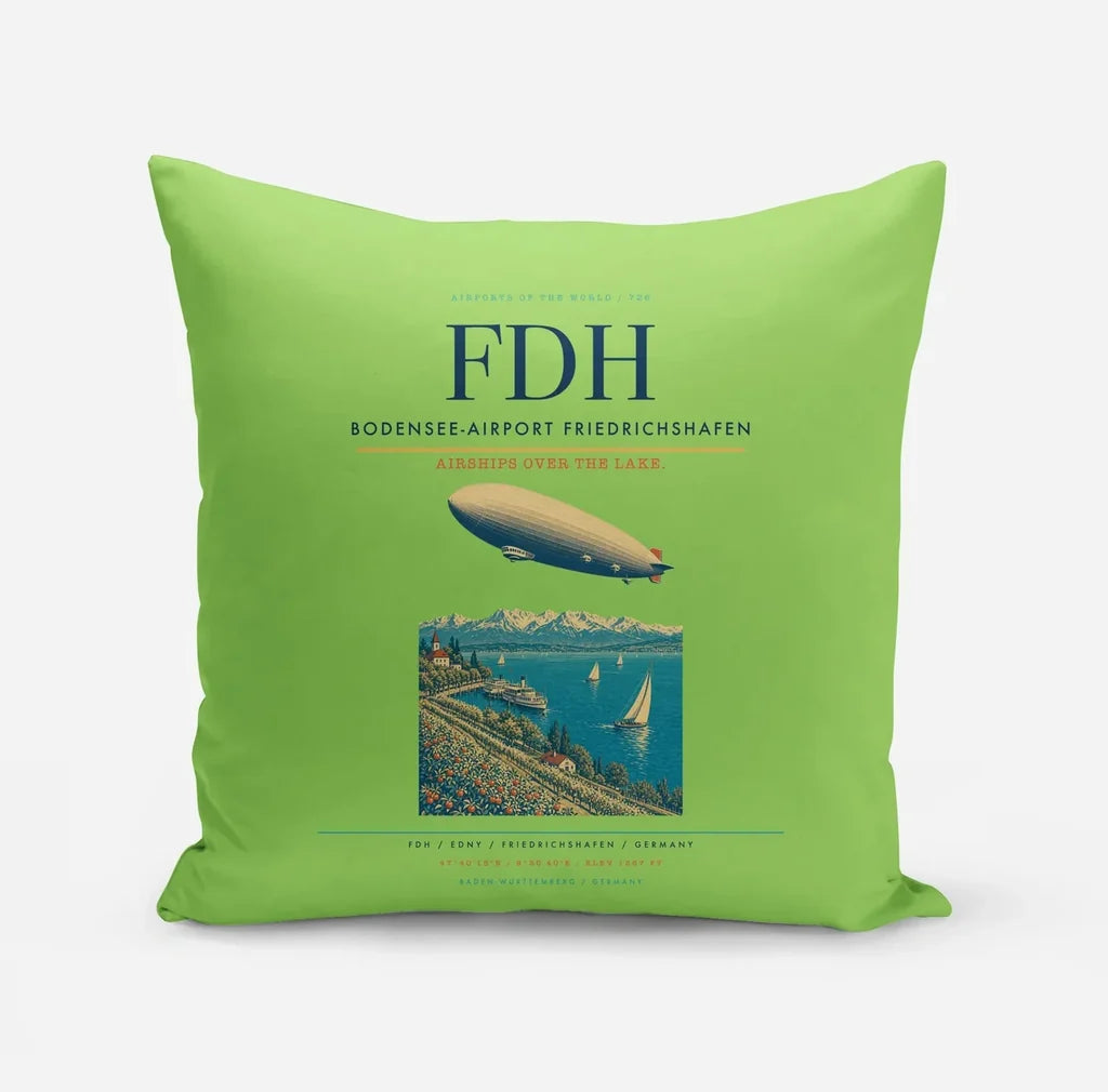 Bodensee-Airport Friedrichshafen (FDH) design on light green pillow