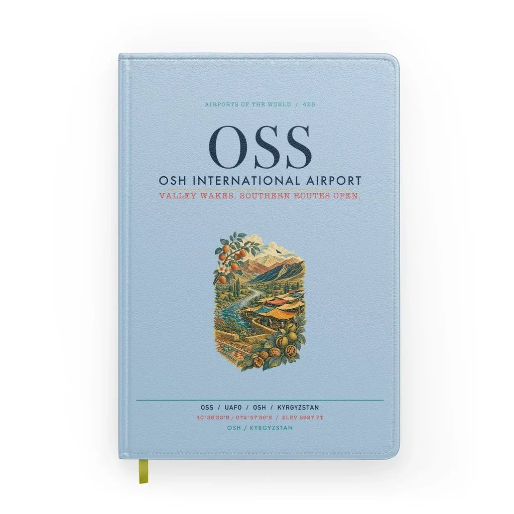 Osh International Airport (OSS) design on light blue notebook